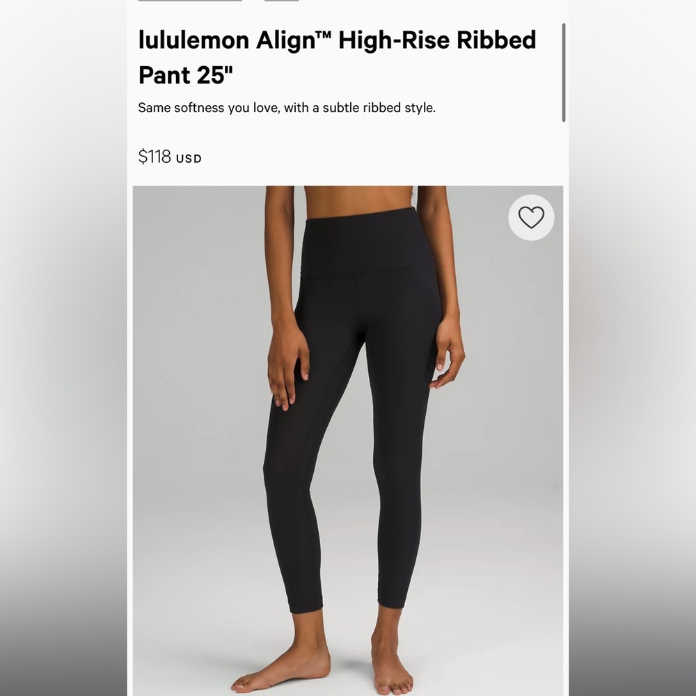 lululemon Align High-Rise Ribbed Pant leggings 25" - size 4